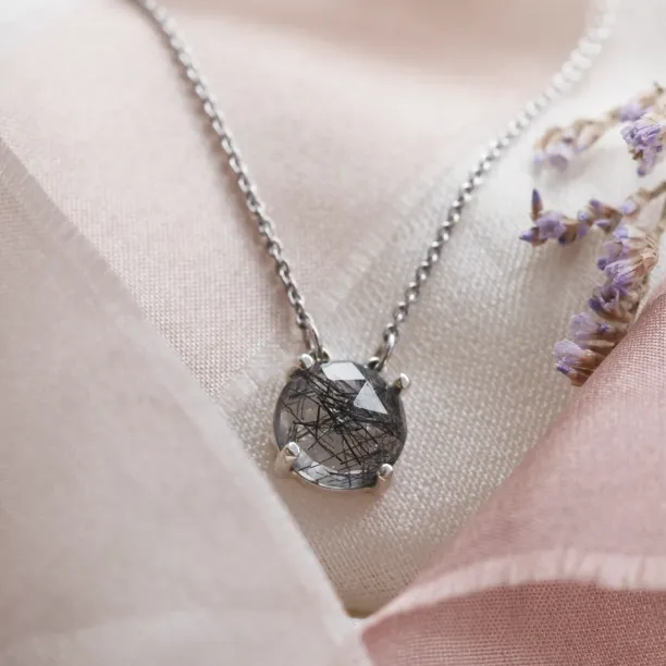 Gold necklace with rose cut rutile quartz MACHA Image