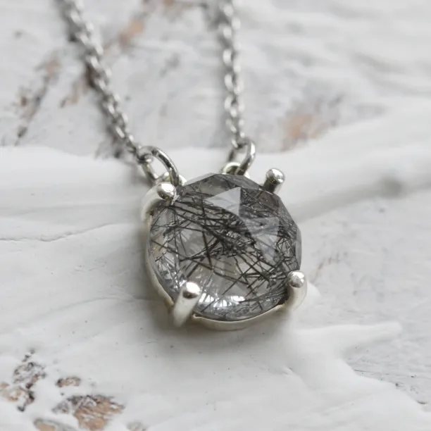 Gold necklace with rose cut rutile quartz MACHA Image