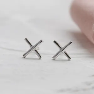 Gold minimalist stud earrings CROSS Thumbnail