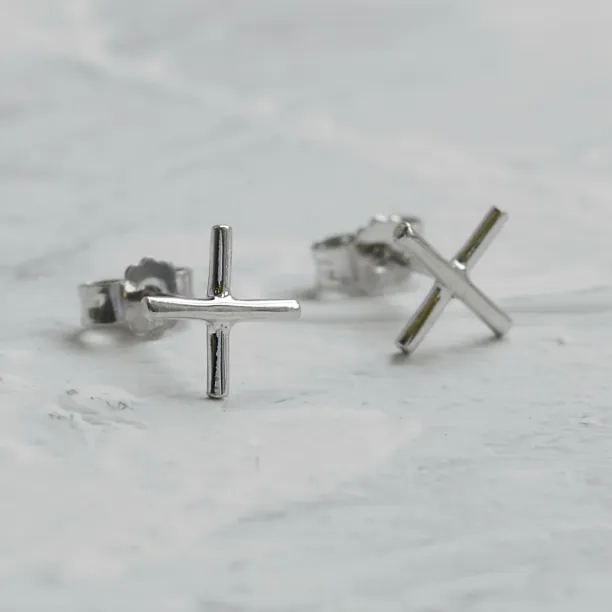 Gold minimalist stud earrings CROSS Image