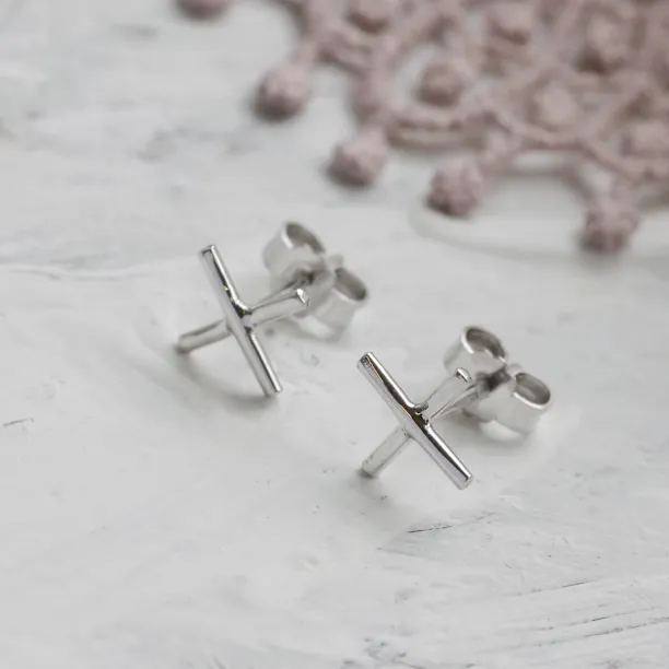 Gold minimalist stud earrings CROSS Image