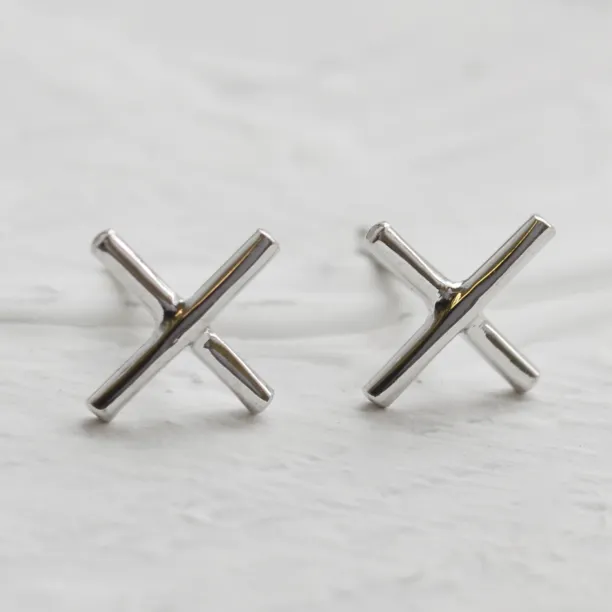 Gold minimalist stud earrings CROSS Image