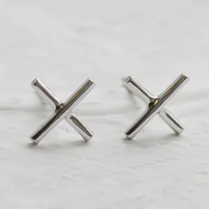 Gold minimalist stud earrings CROSS Thumbnail