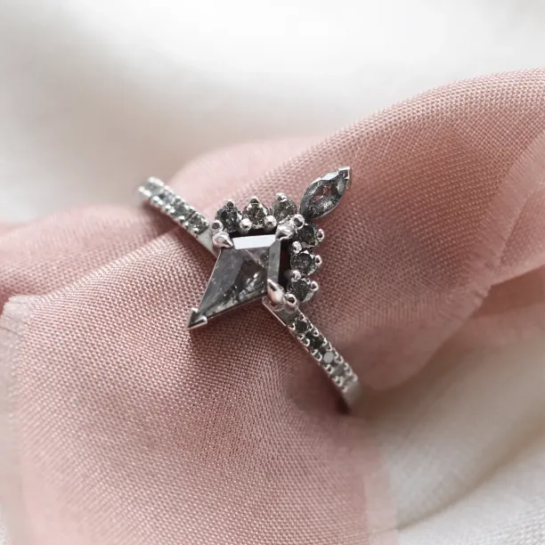 Opulent cluster gold ring with salt and pepper diamonds DUBHEASA Image