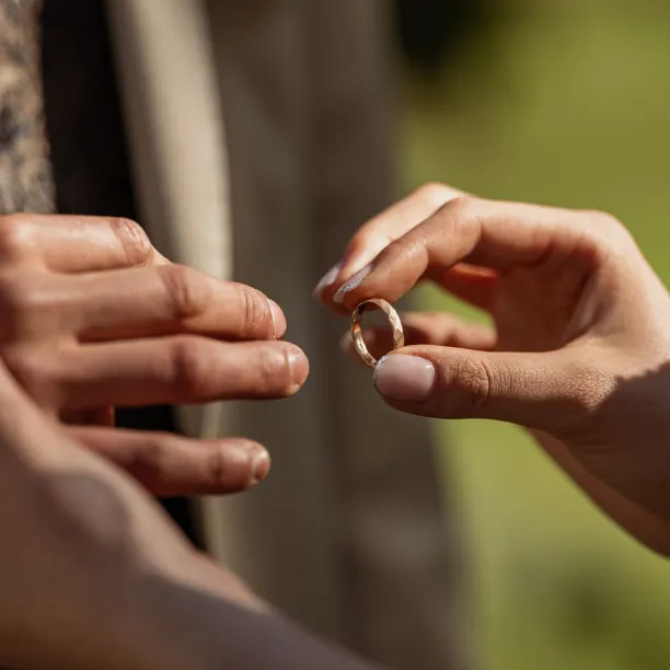 Matte gold wedding bands with hammered surface ETAIN Image