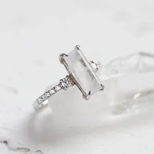 Gold baguette moonstone ring with side diamonds TIGE