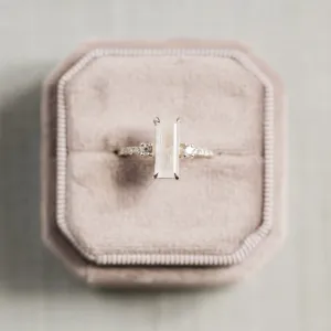 Gold baguette moonstone ring with side diamonds TIGE Thumbnail