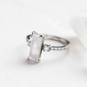 Gold baguette moonstone ring with side diamonds TIGE Thumbnail