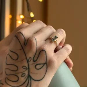 Gold ring with rutilated quartz and diamonds LIAM Thumbnail