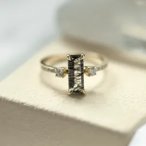 Gold ring with rutilated quartz and diamonds LIAM Thumbnail