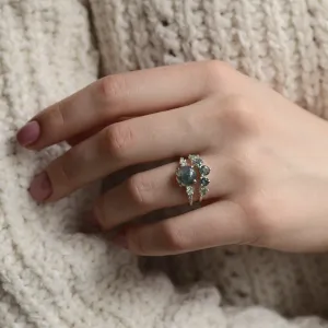 Gold ring with cabochon moss agate and diamonds FIONNUALA Thumbnail