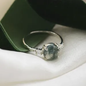 Gold ring with cabochon moss agate and diamonds FIONNUALA Thumbnail