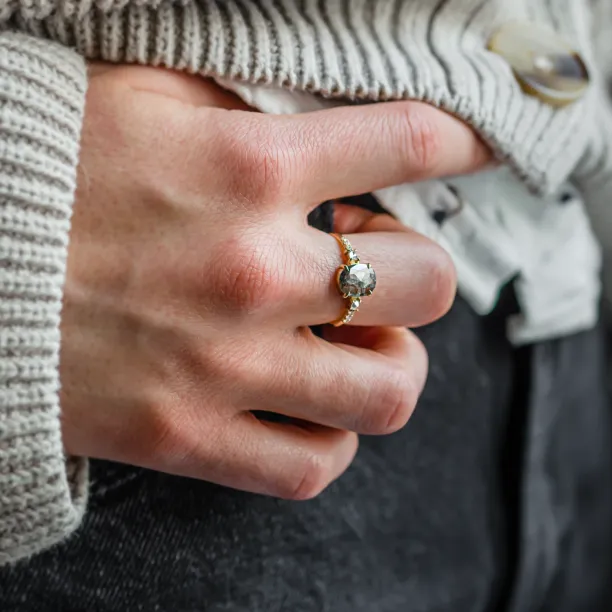 Fine salt and pepper diamond ring with side diamonds BRONAGH Image