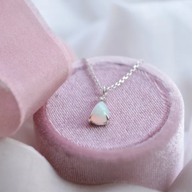 Gold white opal necklace with diamond IMOGEN Image