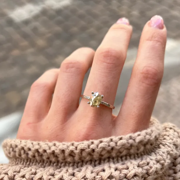 Gold engagement ring with salt and pepper diamond and side diamonds AILBHE Image