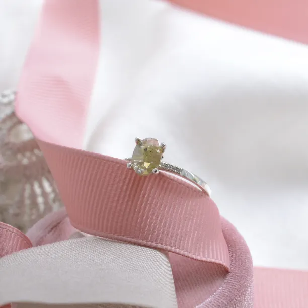 Gold engagement ring with salt and pepper diamond and side diamonds AILBHE Image