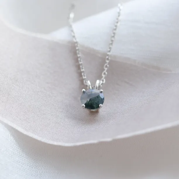 Gold necklace with round moss agate SIOBHAN Image