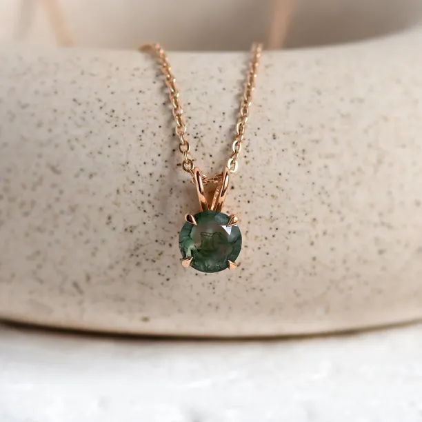 Gold necklace with round moss agate SIOBHAN Image