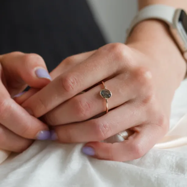 Gold bezel ring with salt and pepper diamond RIONA Image