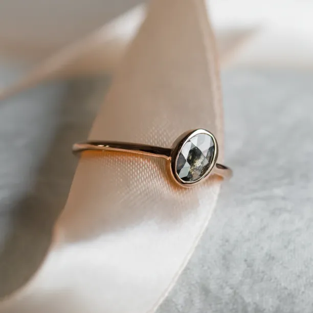 Gold bezel ring with salt and pepper diamond RIONA Image