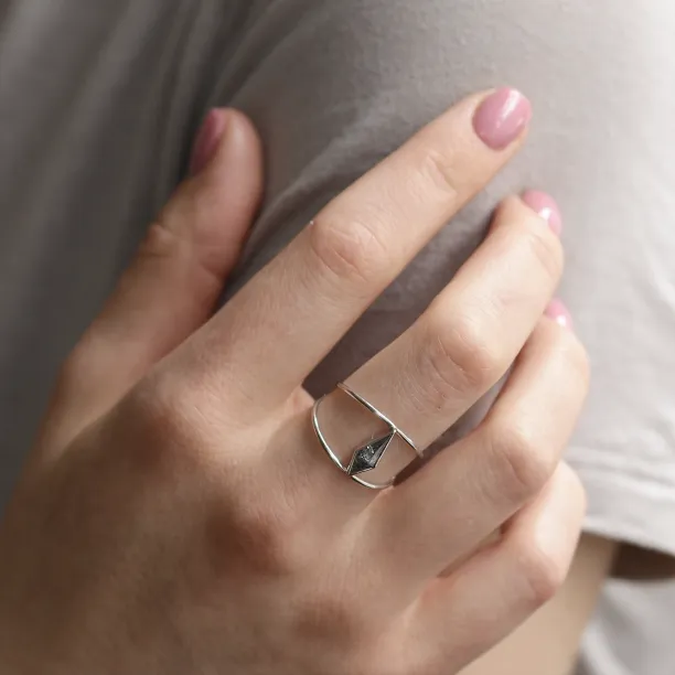 Gold double ring with salt and pepper diamond GRAINNE Image