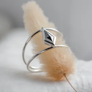 Gold double ring with salt and pepper diamond GRAINNE Thumbnail