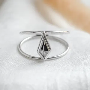 Gold double ring with salt and pepper diamond GRAINNE Thumbnail