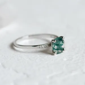 Engagement ring with moss agate and diamonds FIADH Thumbnail