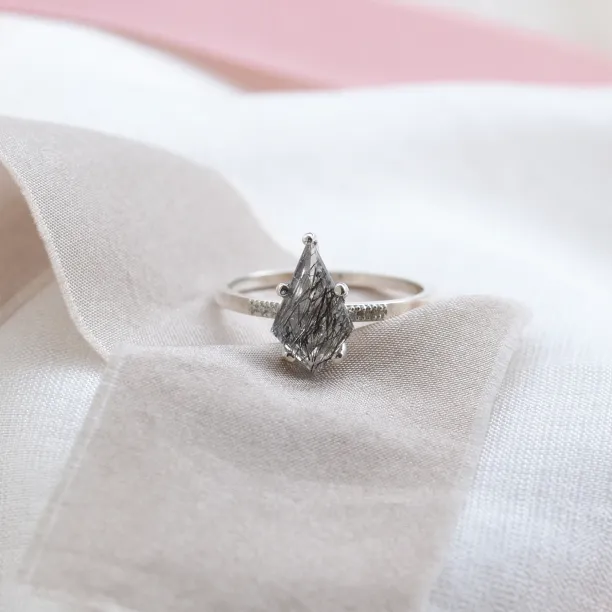 Rutilated quartz ring with diamonds EABHA Image