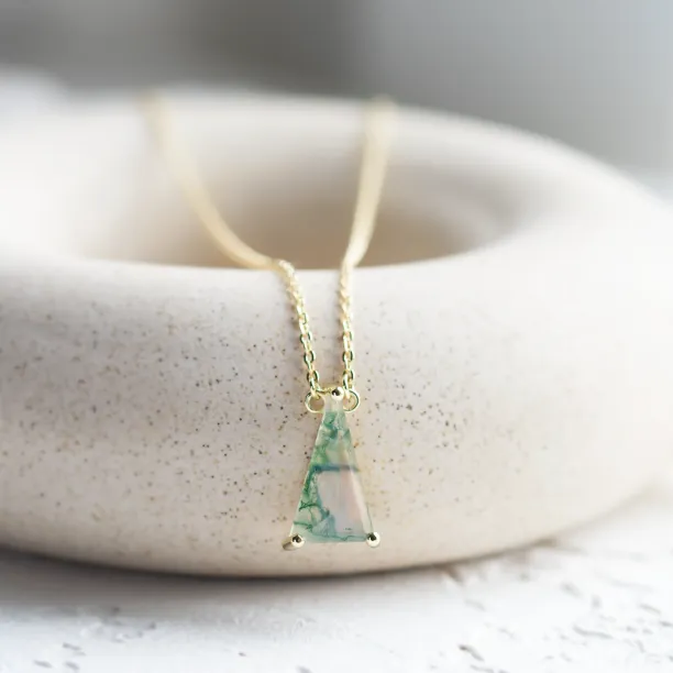 Gold pendant with triangle moss agate ZUZY Image
