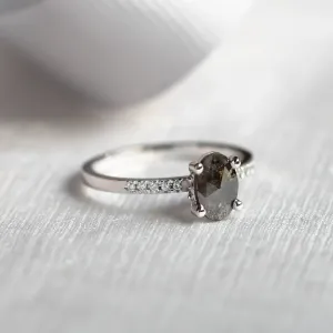 Gold ring with oval salt and pepper diamond ROXANE Thumbnail