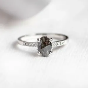 Gold ring with oval salt and pepper diamond ROXANE Thumbnail