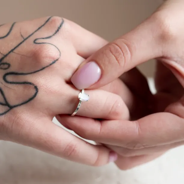 Gold ring with moonstone and diamonds ROXANE Image