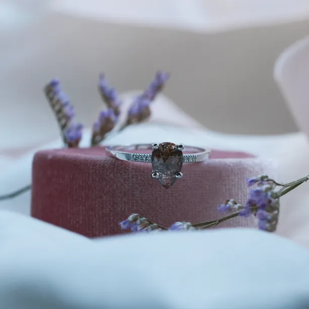 Gold ring with salt and pepper diamond and small diamonds ROXANE Image