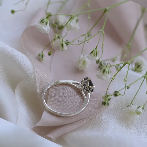 Gold ring with oval salt and pepper diamond OLLY Image