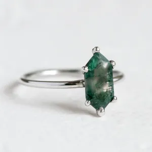 Gold ring with hexagon moss agate KLERA Thumbnail