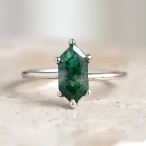 Gold ring with hexagon moss agate KLERA Thumbnail
