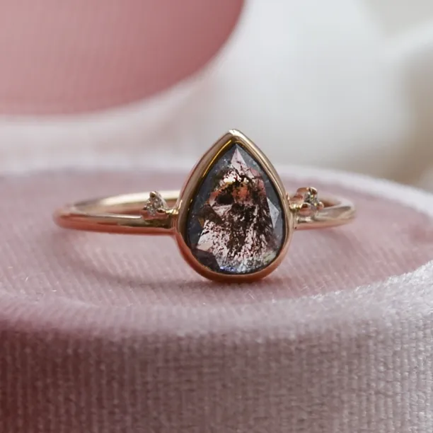 Gold salt and pepper diamond ring with side diamonds KERRI Image