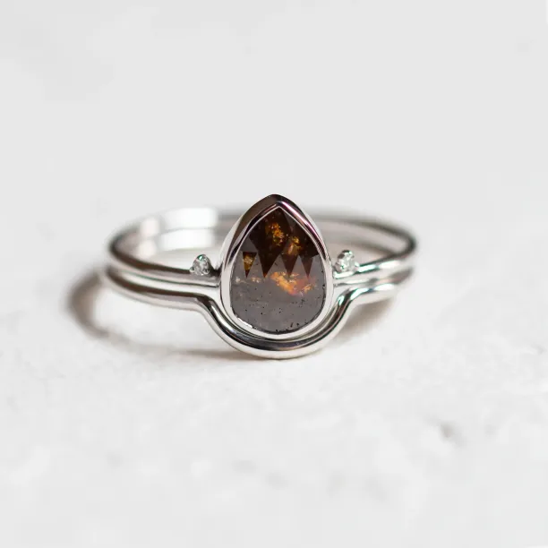 Gold salt and pepper diamond ring with side diamonds KERRI Image