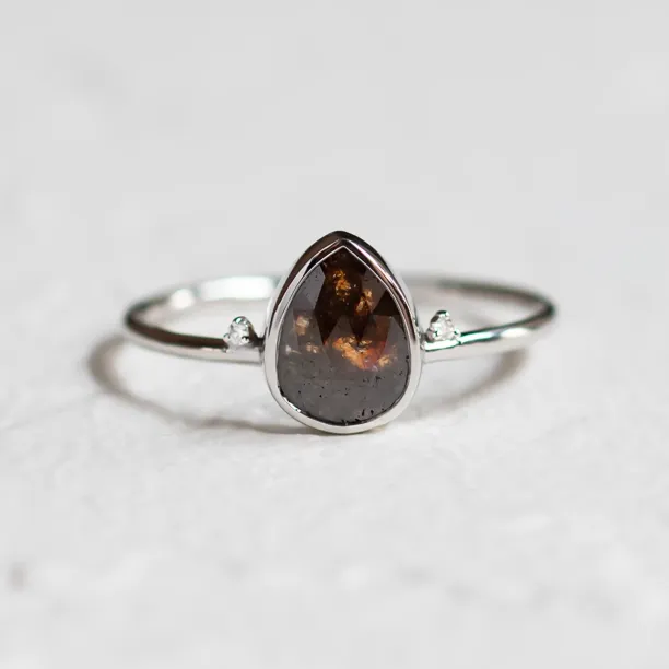 Gold salt and pepper diamond ring with side diamonds KERRI Image