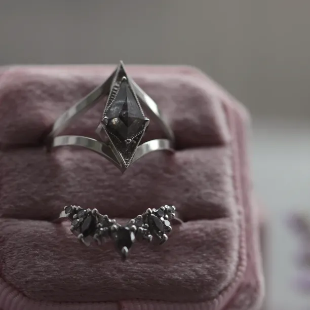 Set gold rings with salt and pepper diamond FIERA Image