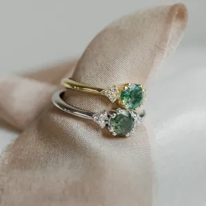 Noble gold ring with moss agate and diamonds MONNY Thumbnail