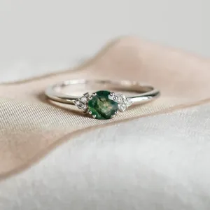 Noble gold ring with moss agate and diamonds MONNY