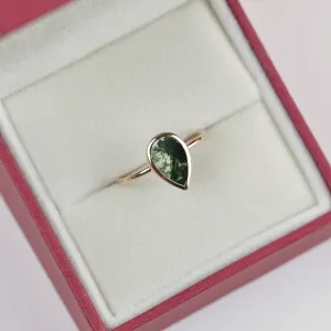 Gold ring with pear moss agate XENIA Thumbnail