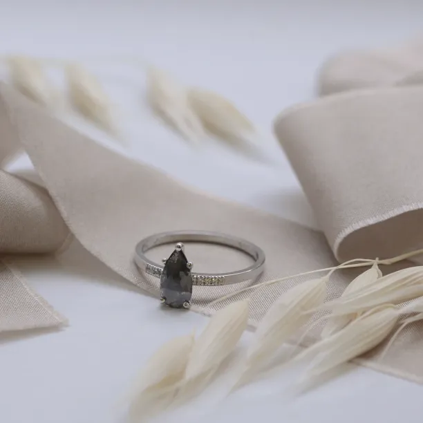 Gold ring with salt and pepper diamond and side diamonds ROXANE Image