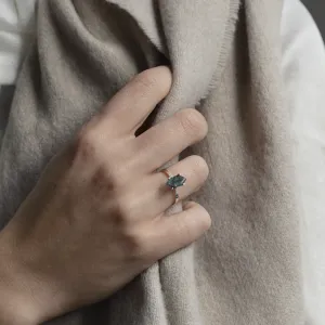 Gold diamond ring with moss agate ROXANE Thumbnail