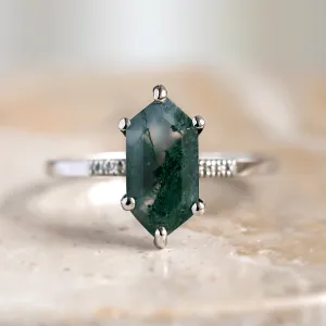 Gold diamond ring with moss agate ROXANE Thumbnail
