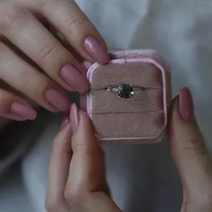 Gold ring with salt and pepper diamond and side diamonds ROXANE Thumbnail