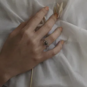 Gold ring with salt and pepper diamond and side diamonds ROXANE Thumbnail