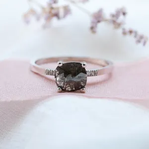 Gold ring with salt and pepper diamond and side diamonds ROXANE Thumbnail